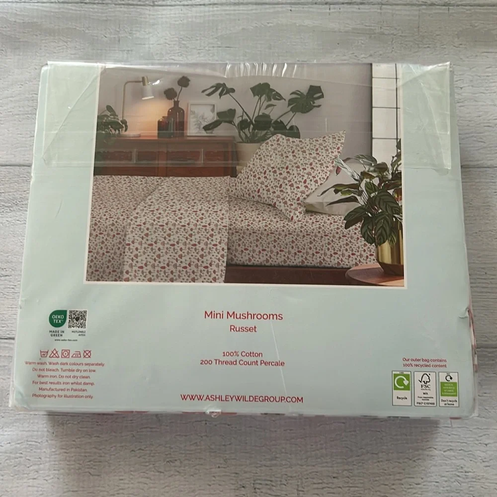 Cath Kidston London‎ Mini Mushrooms Russet Sheet Set Twin XL Percale Cotton